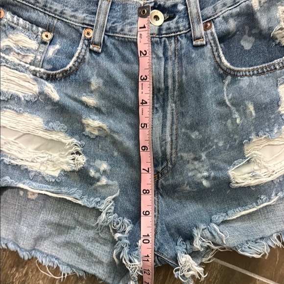 Rag & Bone Blue Distressed Jean Shorts with Raw-Cut Hems - Picture 5 of 6